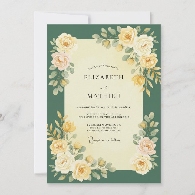 Invitación Boda de Vid Dorada Esmeralda (Anverso)