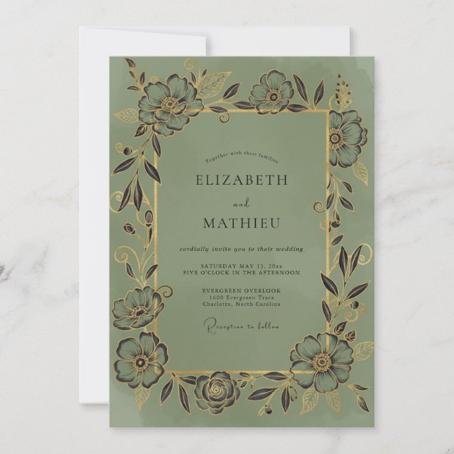 Invitación Boda de Vid Dorada Oliva (Anverso)