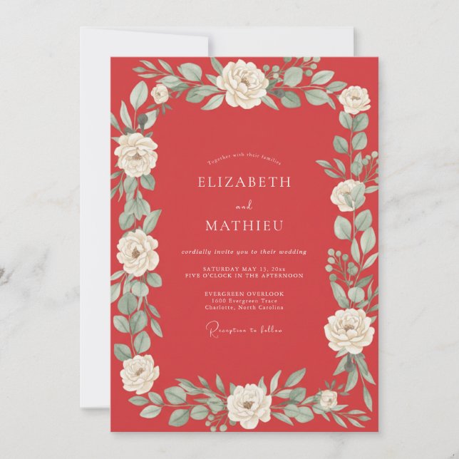 Invitación Boda de Vid Escarlata con Hojas (Anverso)