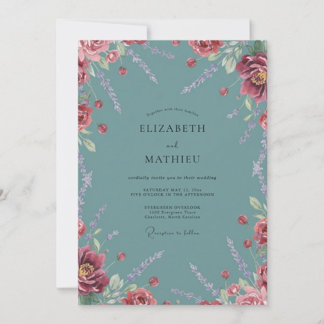 Invitación Boda de Vid Esmeralda Carmesí (Anverso)