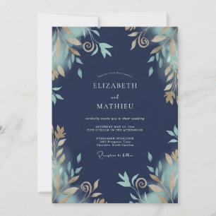 Invitación Boda de Vid Gold Navy