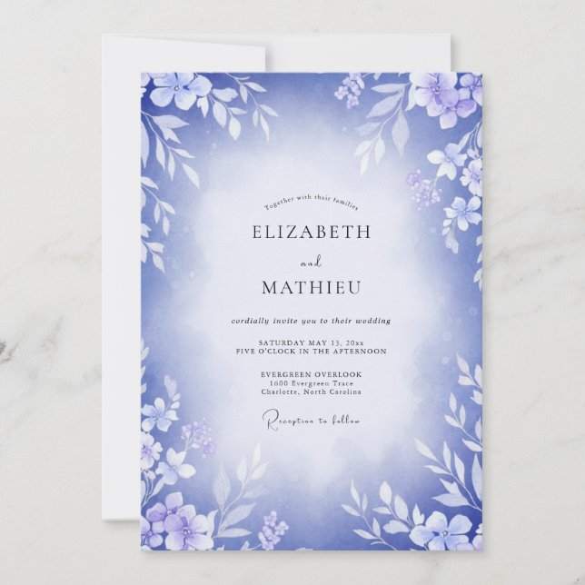 Invitación Boda de Vid Lavanda y Periwinkle (Anverso)