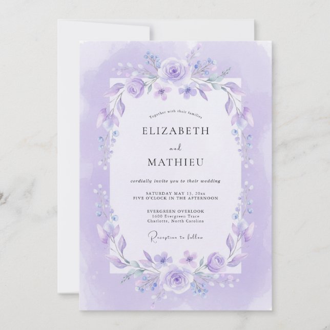 Invitación Boda de Vid Lila Lavanda (Anverso)