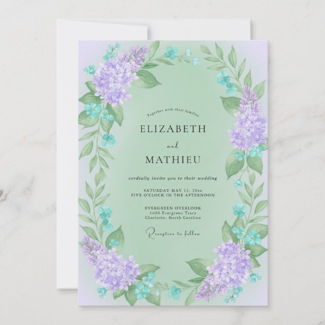 Invitación Boda de Vid Lila y Menta (Anverso)