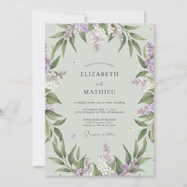 Invitación Boda de Vid Lilac Menta (Anverso)