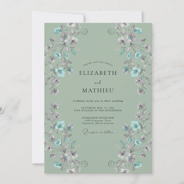 Invitación Boda de Vid Lilac Salvia (Anverso)