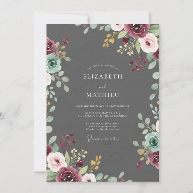 Invitación Boda de Vid Marrón Carbón (Anverso)