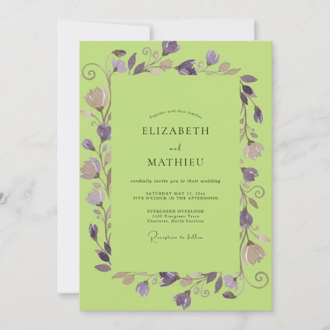 Invitación Boda de Vid Morada Chartreuse (Anverso)