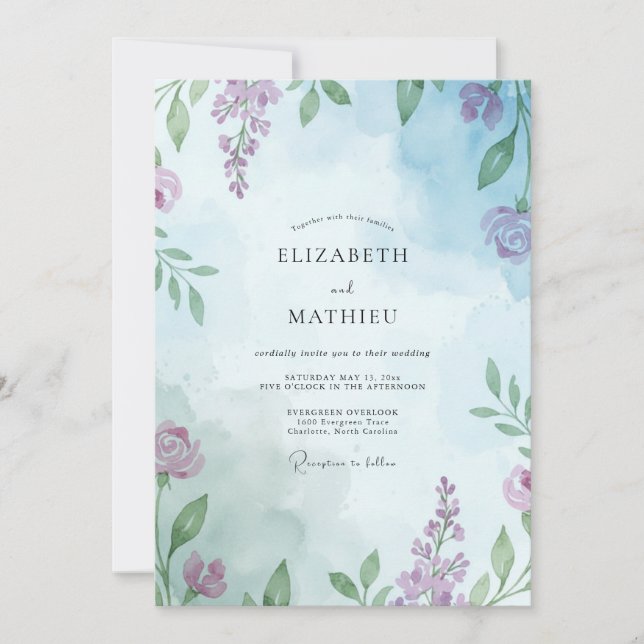Invitación Boda de Vid Morada Periwinkle (Anverso)