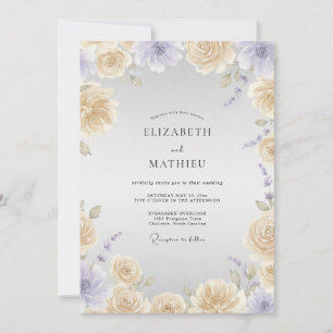 Invitación Boda de vid pale champagne y púrpura