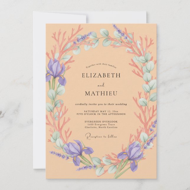Invitación Boda de vid pervinca ámbar (Anverso)