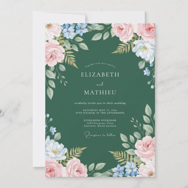 Invitación Boda de Vid Pintada con Rubor de Musgo (Anverso)