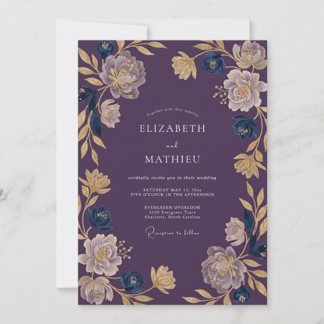 Invitación Boda de Vid Pintada de Ciruela (Anverso)