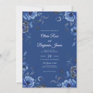 Invitación Boda de Vid Pintada de Cobalto