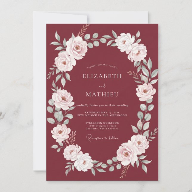 Invitación Boda de Vid Roja Profunda (Anverso)