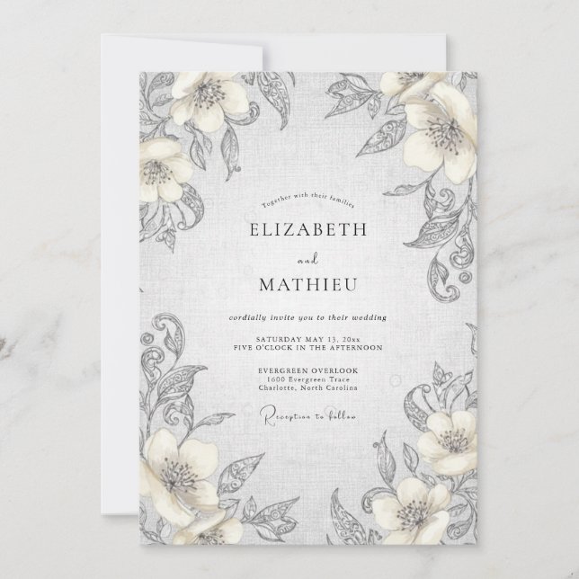 Invitación Boda de Vid Silver Slate (Anverso)