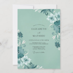 Invitación Boda de Vid Verde Acuática Prensada
