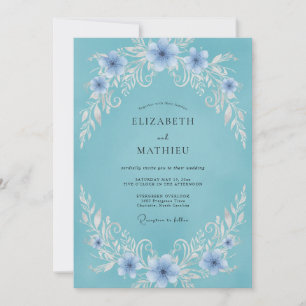 Invitación Boda de Vid Verde Acuático y Periwinkle