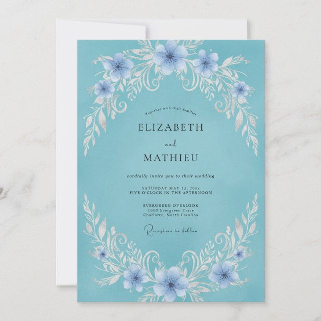 Invitación Boda de Vid Verde Acuático y Periwinkle (Anverso)