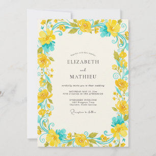 Invitación Boda de Vid Verde Amarillo Turquesa