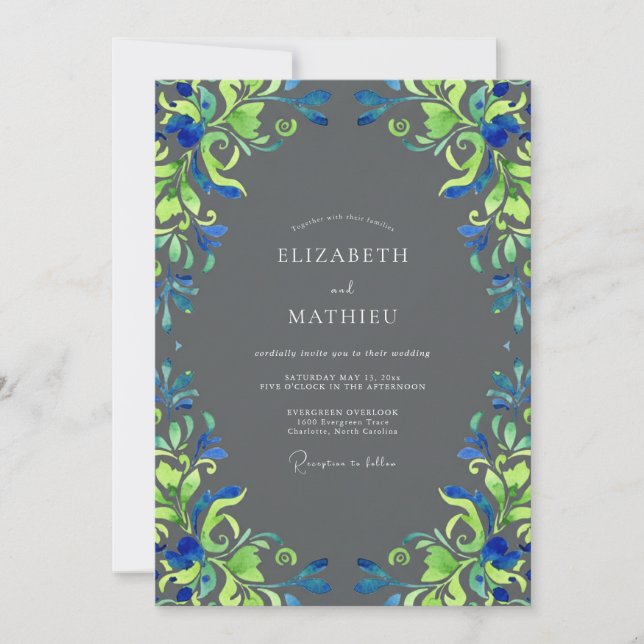 Invitación Boda de Vid Verde Carboncillo (Anverso)