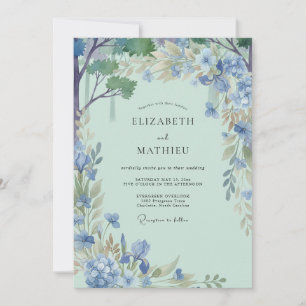 Invitación Boda de Vid Verde Menta y Periwinkle