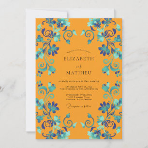 Invitación Boda de Vid Verde Mostaza Turquesa