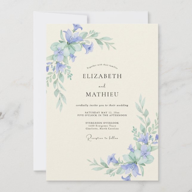 Invitación Boda de Vid Verdeaguamarina Periwinkle (Anverso)