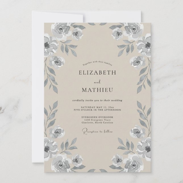 Invitación Boda de Vid Vino de Champán Plateado (Anverso)