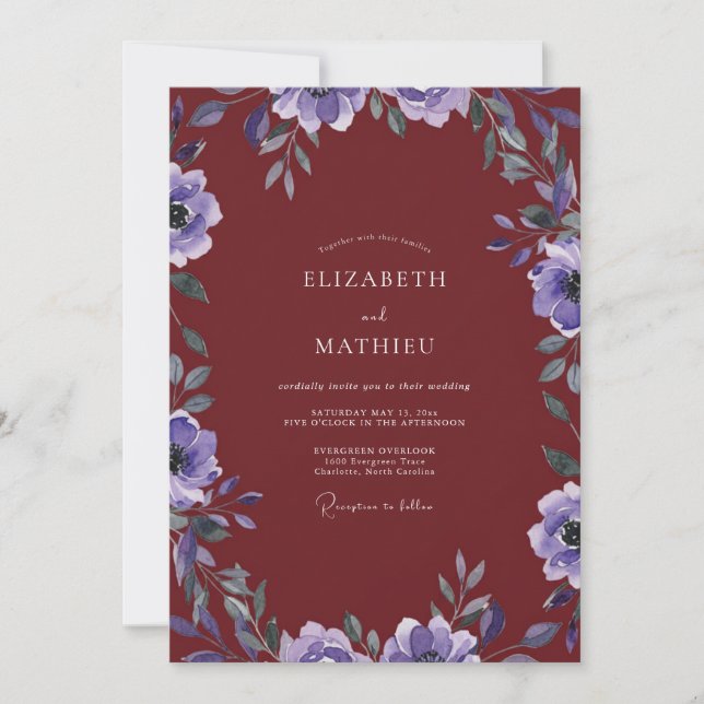 Invitación Boda de Vid Vino Lavanda (Anverso)
