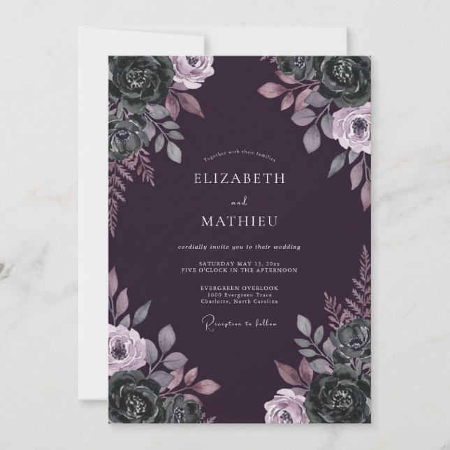 Invitación Boda de Vid Vino Tinto Lavanda (Anverso)