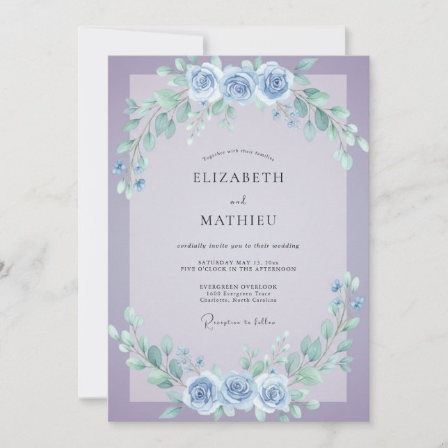Invitación Boda de Vid Violeta Desvaída Periwinkle (Anverso)