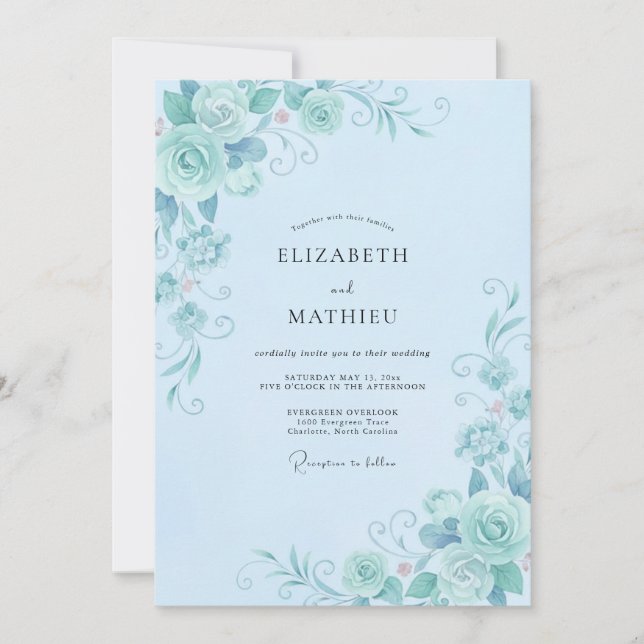 Invitación Boda de Vid Vistosa Azure (Anverso)