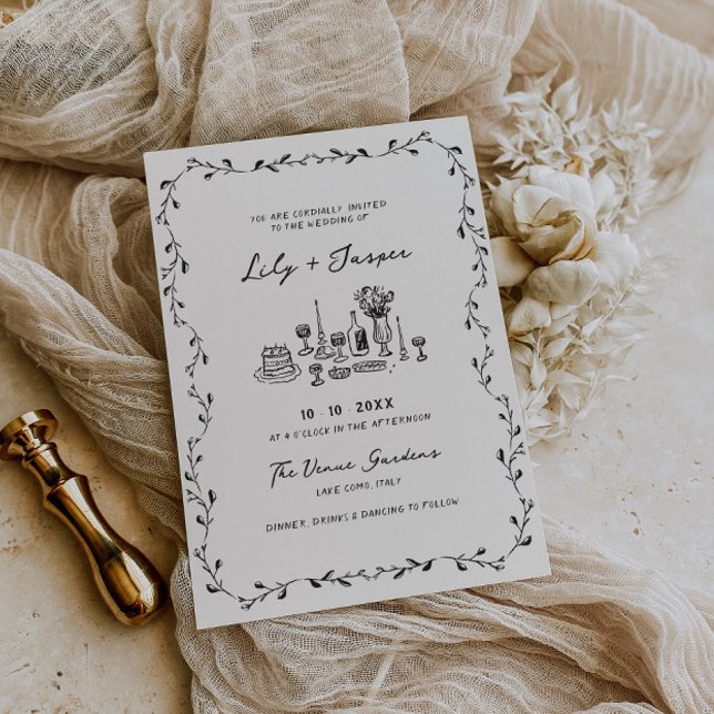 Invitación Boda de vides descortezadas de mano de carbón vege (Subido por el creador)