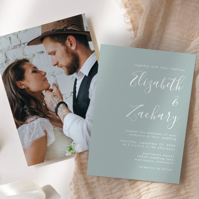 Invitación Boda de Vidrio de Mar con Letra Minima Moderna (Subido por el creador)