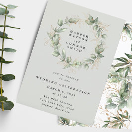 Invitación Boda de vidrio del Mar Verde del oro Eucalyptus Wr