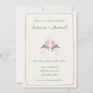 Invitación Boda de vidrio dibujado a mano y verde brillante