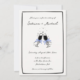 Invitación Boda de vidrio dibujado de mano blanca y negra cap