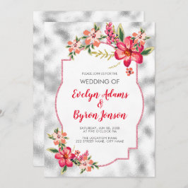 Invitación Boda De Vidrio Gris Claro Y Flores