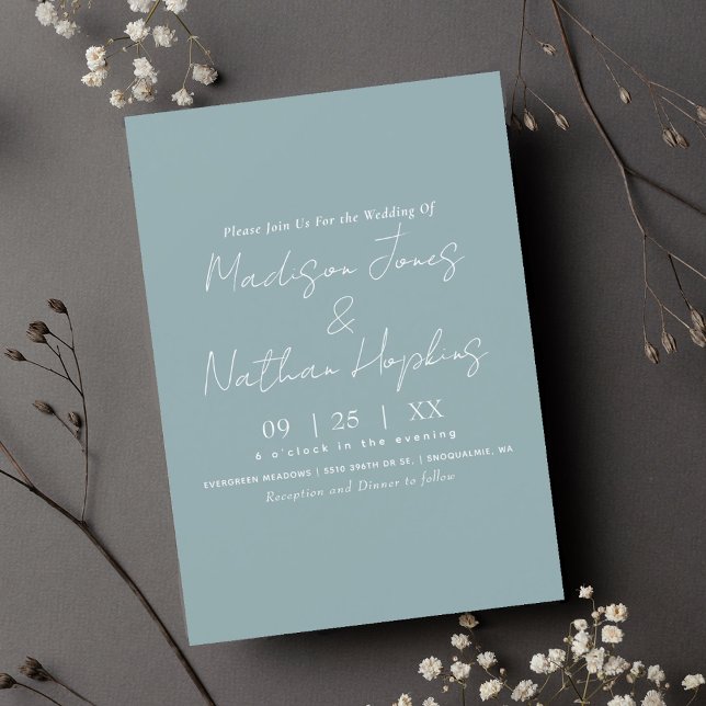 Invitación Boda de vidrio marino con guión moderno mínimo (Subido por el creador)