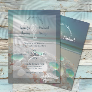 Invitación Boda de vidrio marino elegante de destino de playa