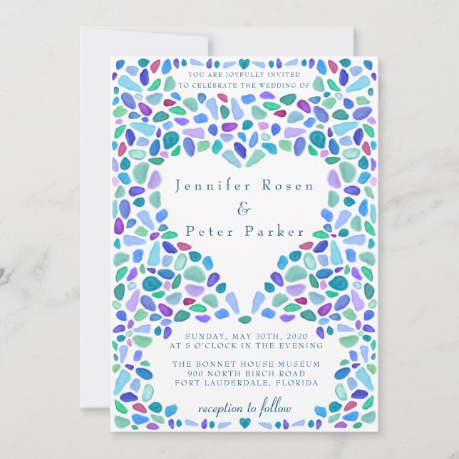 Invitación Boda de vidrio marino mosaico colorido (Anverso)
