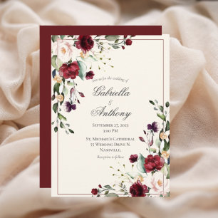Invitación Boda de vieira floral de Eucalyptus de Borgoña