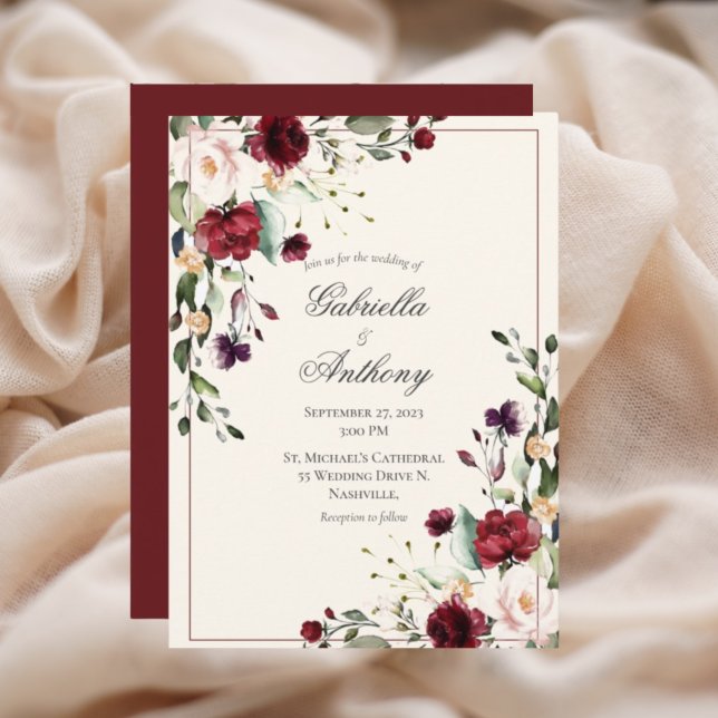 Invitación Boda de vieira floral de Eucalyptus de Borgoña (Subido por el creador)