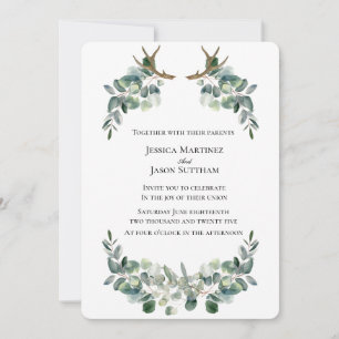 Invitación Boda de Viking de Acuarela Antler y Eucalyptus