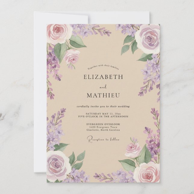 Invitación Boda de Viña de Champán Lila (Anverso)