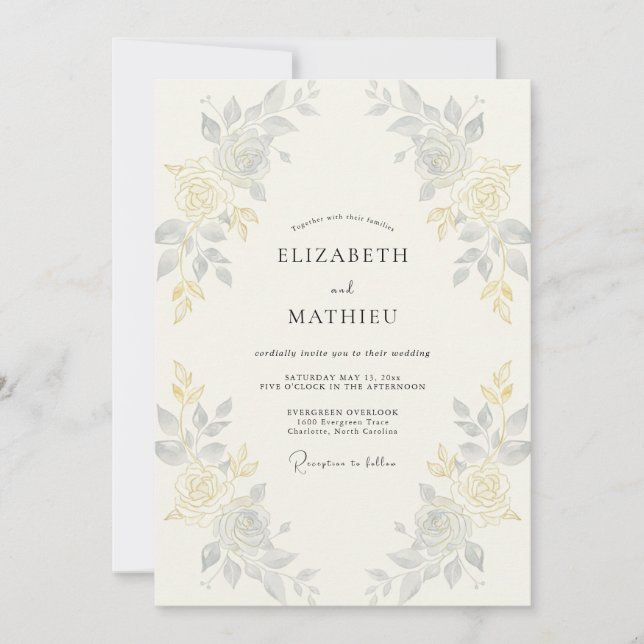 Invitación Boda de viña de oro plateado (Anverso)