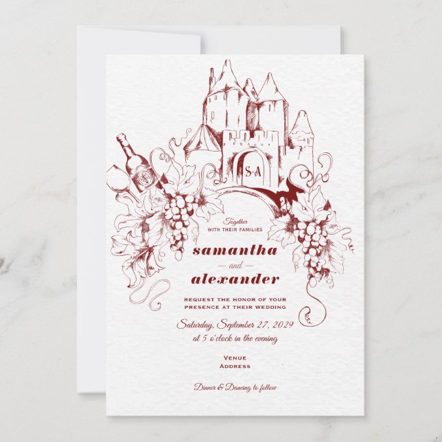 Invitación Boda de viña de uva de Château francés (Anverso)