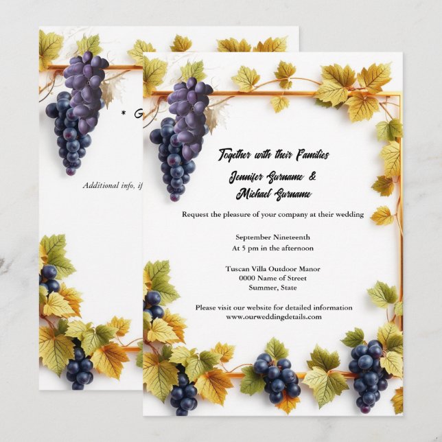 Invitación Boda de viña otoño uvas otoño bodega elegante (Anverso / Reverso)