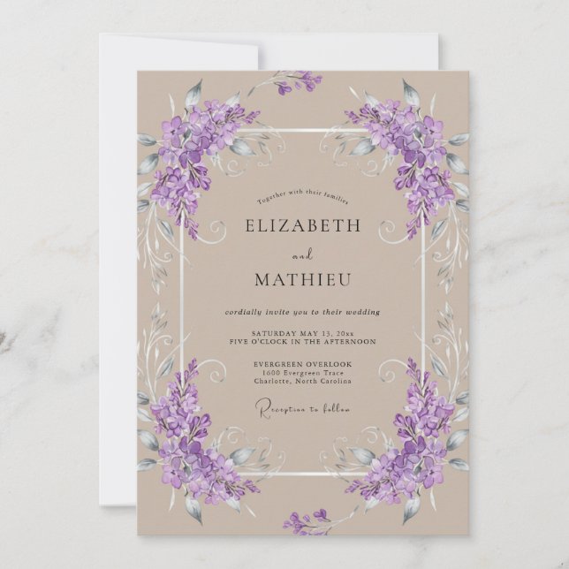 Invitación Boda de Viña Tono Lila (Anverso)